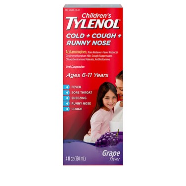 Children's TYLENOL Cold + Cough + Runny Nose Oral Suspension, Grape, 4 Fl. Oz