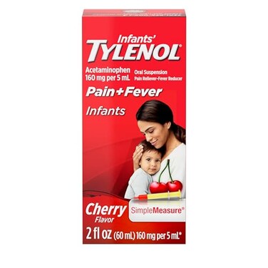 Tylenol Infants Liquid Pain Relief &amp; Fever Medicine, Oral Suspension, Acetaminophen for Sore Throat, Headache &amp; Teething, Pain Reliever &amp; Fever Reducer for Kids; Cherry Flavor, 2 Fl. Oz.; Pack of 1