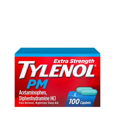 Tylenol PM Extra Strength Nighttime Pain Reliever &amp; Sleep Aid Caplets, 500 mg Acetaminophen &amp; 25 mg Diphenhydramine HCl, Relief for Nighttime Aches &amp; Pains, Non-Habit Forming, 100 ct