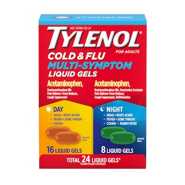 Tylenol Day &amp; Night Cold &amp; Flu Multi-Symptom Liquid Gels Combo Pack, Cold &amp; Flu Relief Medicine, Pain Reliever &amp; Fever Reducer + Cough Suppressant &amp; Antihistamine, 24 ct
