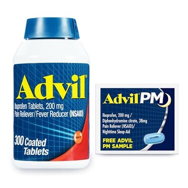 Advil Pain Reliever and Fever Reducer, Ibuprofen 200mg for Pain Relief - 300 Count, Advil PM Pain Reliever and Nighttime Sleep Aid, Ibuprofen for Pain Relief and Diphenhydramine Citrate - 2 Count