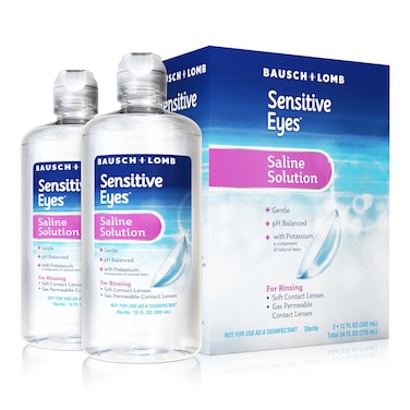 Sensitive Eyes Saline Solution from Bausch &amp; Lomb, for Soft Contact &amp; Gas Permeable Lenses, Saline Solution with Potassium, 2 x 12 Fl Oz (710 mL)