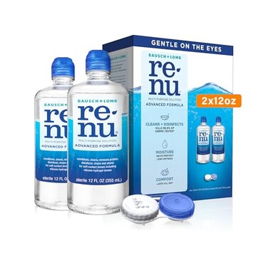 Renu Contact Lens Solution Advanced Formula Multipurpose Lens Cleaner for Eye Contacts, Cleaning, Moisturizing and Disinfecting Care for Soft &amp; Silicon Hydrogel Lenses, 12 Fl Oz (Pack of 2)