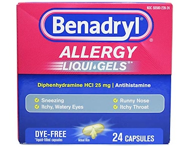 Benadryl Liqui-Gels Antihistamine Allergy Medicine &amp; Cold Relief, Dye Free, 24 ct