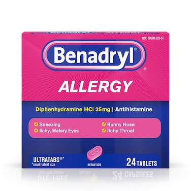 Benadryl Ultratabs Antihistamine Allergy Relief with Diphenhydramine HCl, 24 Count