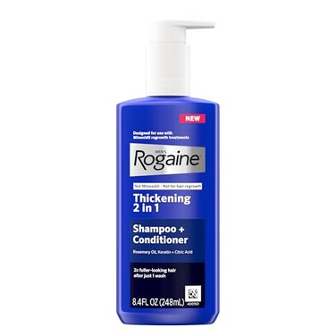 Rogaine Men's Thickening 2 in 1 Shampoo + Conditioner, Hair Thickening Shampoo &amp; Conditioner with Rosemary Oil, Keratin &amp; Citric Acid Leaves Hair Visibly Thicker, Not Minoxidil, 8.4 fl. oz