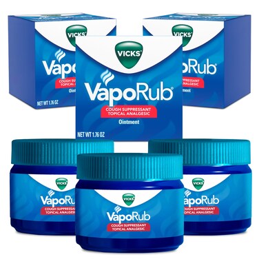 Vicks VapoRub, Original, Cough Suppressant, Topical Chest Rub &amp; Analgesic Ointment, Medicated Vicks Vapors, Relief from Cough Due to Cold, Aches &amp; Pains, 1.76oz each (pack of 3)