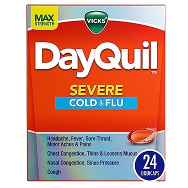 Vicks DayQuil Severe Cold, Flu &amp; Congestion Medicine, Liquicaps, Maximum Strength Orange, 24 Count