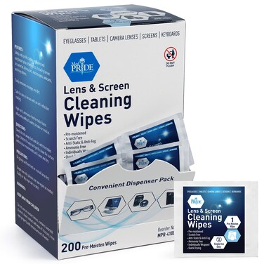 MED PRIDE Premoistened Lens Wipes  Anti-Static, Anti-Fog, Quick-Dry &amp; Scratch-Free  Cleaning Cloths for LED Touch Screen, iPhones, iPads, Computer Monitors, Eyeglasses, Camera Lenses, Laptop (200)