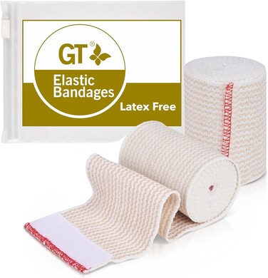Premium Elastic Bandage Wrap (3" 2 Pack) - Hook &amp; Loop Fasteners at Both Ends - Latex Free Hypoallergenic Compression Roll - Reusable Bandages for Waist, Legs, Elbow &amp; Knee Wrap
