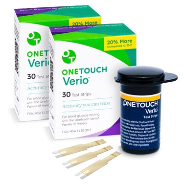 OneTouch Verio Test Strips for Diabetes Value Pack - 60 Count   Diabetic Test Strips for Blood Sugar Monitor   Home Self Glucose Testing   2 Boxes, 30 Test Strips Per Pack