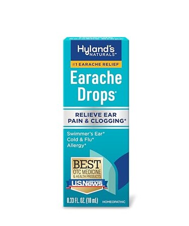 Hyland's Earache Drops, Natural Relief of Swimmer's Ear, Cold and Flu, Allergy Symptoms, Ages 4 and up, Day and Night, 0.33 Fl Oz
