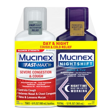 Mucinex Fast-Max &amp; NightShift Combo Pack - Max Strength Cough &amp; Cold Medicines For Mucus Relief, Chest Congestion, Nasal Congestion, Sinus Congestion, Sinus Pressure, Cough Symptom Relief (2x 6 FL OZ)