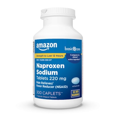 Amazon Basic Care Naproxen Sodium Tablets 220 mg, Pain Reliever/Fever Reducer (NSAID), Muscular Aches, Backache, Headache, Toothache, Minor Arthritis Pain Relief &amp; More, 300 Count (Packaging may vary)