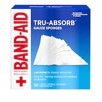 Band Aid Brand First Aid Products Tru-Absorb Sterile Gauze Sponges for Cleaning and Cushioning Minor Wounds, Cuts &amp; Burns, Low-Lint Design, Individually Wrapped 4 in by 4 in Pads
