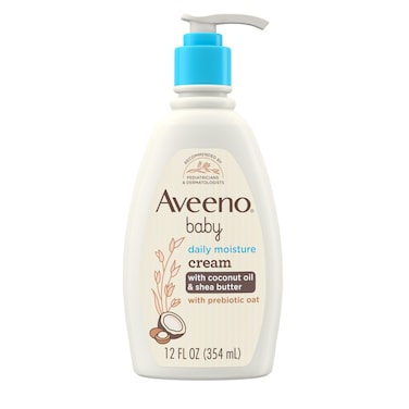 Aveeno Baby Daily Moisturizing Cream with Prebiotic Oat, Hypoallergenic Baby Lotion with Coconut Oil &amp; Shea Butter Moisturizes Sensitive Skin for 24 Hours, Gentle Coconut Scent, 12 fl. oz