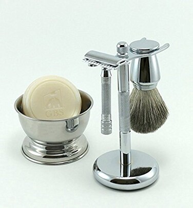 G.B.S Short Handle Safety Razor, Pure Badger Shaving Brush, Brush and Razor Stand, Bowl, Glycerin Natural Soap and 25 Blades