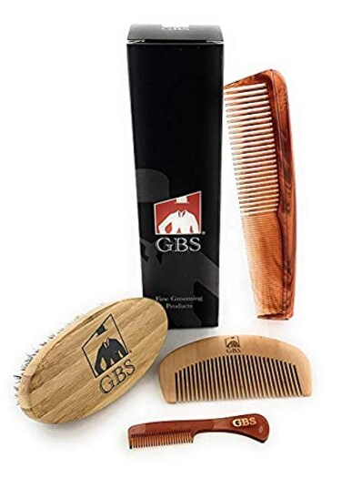 G.B.S Premium Beard and Facial Grooming Set- Wooden Handle Boar Bristle Beard Brush, Bamboo All Fine Wood Beard Comb, Tortoise Pocket Beard Mustache and Beard Dressing Comb