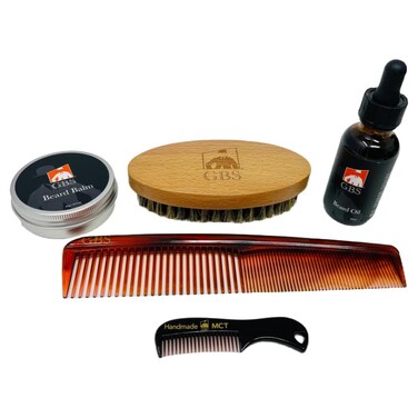 G.B.S Beard Grooming Kit - Travel Beard Brush, Tortoise Mustache and Beard Combs, Beard Oil and Beard Balm Beard Styling Set for Men