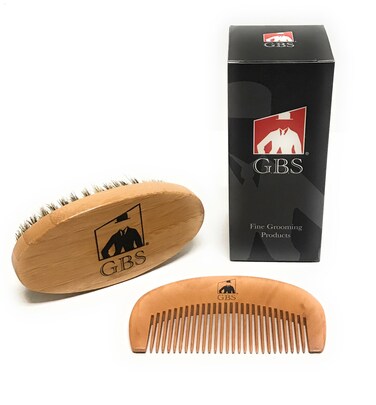 G.B.S Men's 100% Boar Bristle Beard Brush &amp; Natural Wood Beard Comb Hair Mustache Shaving Brush Facial Hair Brush Portable and Travel Friendly