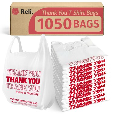 Reli. Plastic Bags Thank You (1050 Count)   White Grocery Bags with Handles   Shopping (Plastic)
