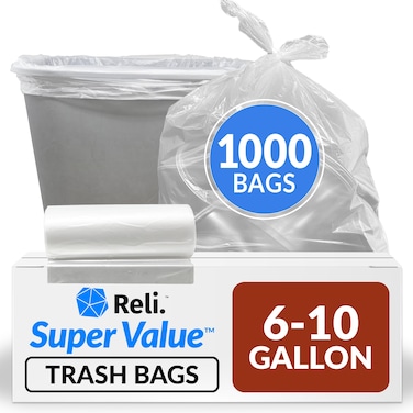 Reli. SuperValue 6-10 Gallon Trash Bags   1000 Count Bulk   Can Liners   Clear Multi-Use Garbage Bags