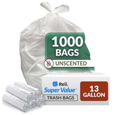 Reli. SuperValue 13 Gallon Trash Bags   1000 Count Bulk   Tall Kitchen   Can Liners   Clear Multi-Use Garbage Bags