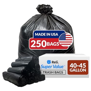 Reli. 40-45 Gallon Trash Bags Heavy Duty   250 Count   Large Black Garbage Bags   39, 40, 42, 45 Gallon   Made in USA