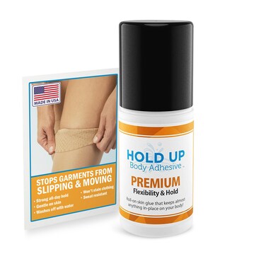Hold Up Body Adhesive Premium - Body Glue for Dancers, Butt Glue for Dancers, Roll On Skin Adhesive for Compression Stockings, Sock Glue, Clothing, Costume, Fashion, Dance, 2 oz. Bottle