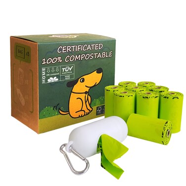 moonygreen Dog Poop Bag with Holder, Compostable Dog Bags for Poop, Vegetable-Based Doggy Poop Bags, Eco-Friendly, Unscented, Extra Thick and Leak Proof, 120 Counts, 10 Rolls, 9 x 13 Inches