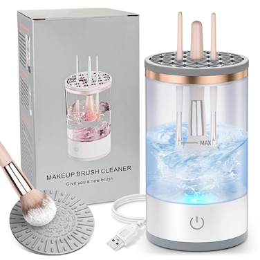 Electric Makeup Brush Cleaner, Quick Efficient Machine for Deep Cleaning All Types of Brushes, Portable Compact Design for Travel Home Use, for Makeup Lovers &amp; Professionals - White