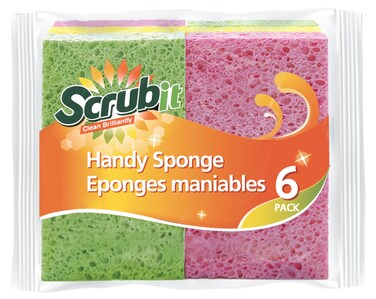 SCRUBIT Cellulose Scrub Sponge - Kitchen Cleaning Sponges for Dishes, Pans, Pots &amp; More- 6 Pack Dishwashing Sponges - Colors and Packaging May Vary