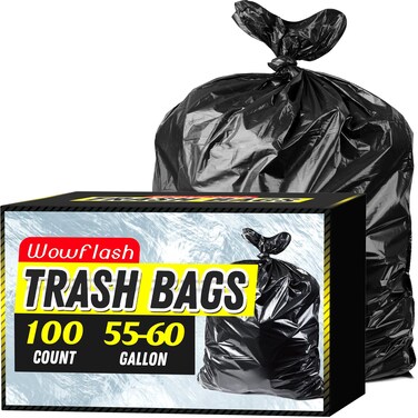 100 Count 55-60 Gallon Trash Bags, Sturdy &amp; Tear-Resistant Commercial Can Liners 55 Gallon, Large Garbage Bags, Large Black Trash Bags for Commercial, Lawn and Leaf Bags