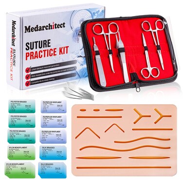 Medarchitect Suture Practice Complete Kit (30 Pieces) for Medical Student Suture Training, Include Upgrade Suture Pad with 14 Pre-Cut Wounds, Suture Tools, Suture Thread &amp; Needle