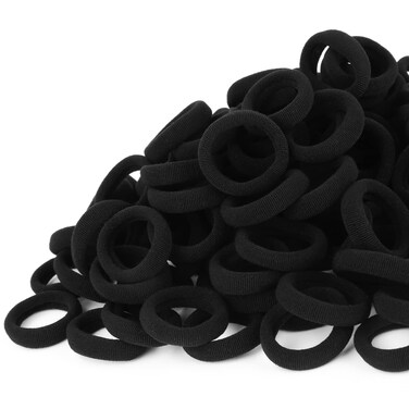 Qarwayoc 300PCS Black Hair Ties - Infant Cotton Hair Ponytail Holders Baby Hair Bands, Soft and No Damage, 1.1 Inch in Diameter, Seamless Elastic, for Babies, Kids, Toddlers and Adults