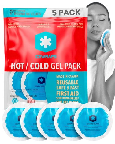ICEWRAPS Reusable Hot &amp; Cold Gel Packs for Pain Relief - 5 Pack with Cloth Backing for Injuries, Surgery, Toothache (5 Pack)