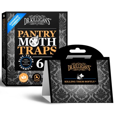 Dr. Killigan's Premium Double Potent Pantry Moth Traps with Pheromones Prime, Sticky Indian Meal Moth Traps for Kitchen, How to Get Rid of Moths in House, Organic Moth Pheromone Traps (6 Pack, Black)