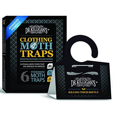 Dr. Killigan's Premium Double Potent Clothing Moth Traps with Pheromones Prime Organic Clothes Moth Trap with Lure for Closets &amp; Carpet Case Making Moth Treatment &amp; Prevention (6 Pack, Black)