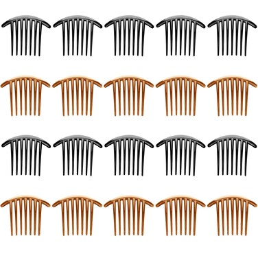 20 Pieces 7 Tooth French Style Twist Comb Plastic Hair Side Combs Hair Accessory for Women (Black and Brown)