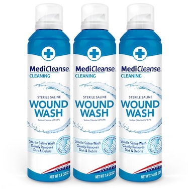 MediCleanse First Aid Sterile Saline Wound Wash, Promotes Healing, No Stinging or Burning, 7.4 oz (Pack of 3) - Made in USA