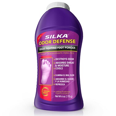 SILKA Odor Fighting Foot Powder &amp; Shoe Deodorizer with Corn Starch Powder, Talc &amp; Cooling Beads for Lasting Freshness, Absorbs Sweat &amp; Excess Moisture, 6 Oz