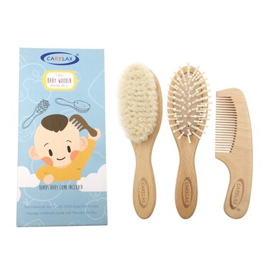 Baby Hair Brush &amp; Comb Set, Organic Wooden Hairbrush Natural Goat Bristles 3-Piece for Newborns &amp; Toddlers, Ideal for Cradle Cap &amp; Itching, Perfect Shower and Registry Gift for Infant, Toddler, Kids