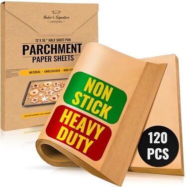 Parchment Paper Sheets for Baking, 12x16 In 120 Pcs by Baker's Signature   Precut Non-Stick &amp; Unbleached - Will Not Curl or Burn, Non-Toxic &amp; Comes in Convenient Packaging