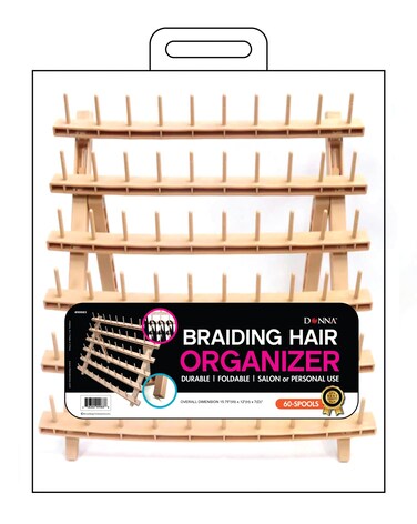 DONNA Wooden Braiding Hair Rack Organizer, Hair Extensions Rack Holder, Donna Braid Hair Extension Foldable Wooden Rack 6 Row Braiding Rack, 60 spools 15.75"(W) X 12"(H) X 7"(D)