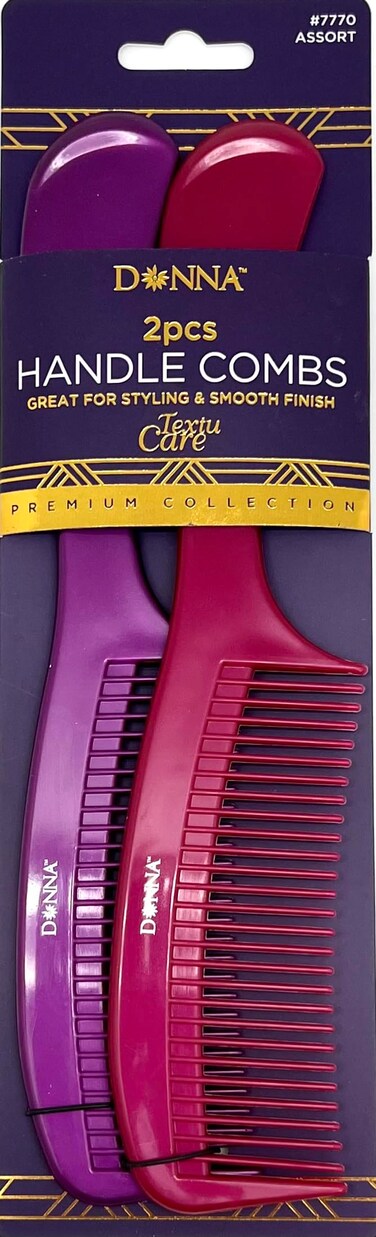 DONNA PREMIUM PEARL COMBO Handle 2pcs COMBS Great for All Hair Type, Hair Styling Comb for Women, Men and Salon (Purple/Red)
