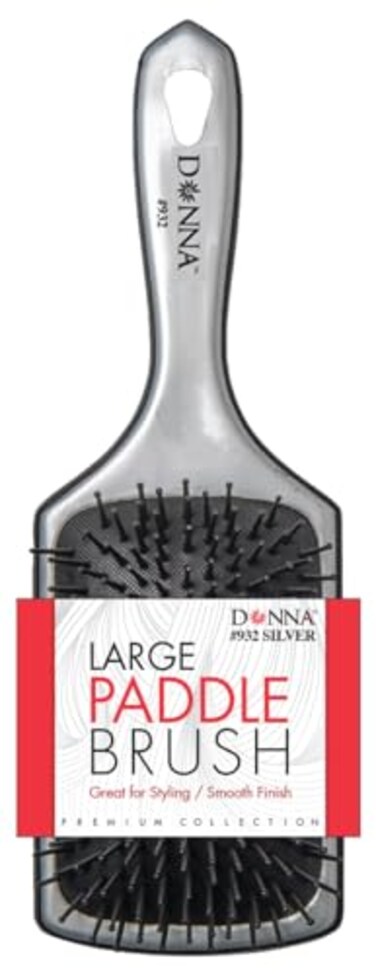 DONNA SILVER LARGE PADDLE BRUSH Blowdry Brush Curly Hair, Hair Brush for Separating, Detangling, Shaping and Defining Wet Thick or Curly Hair, Glides Through Tangles with Ease