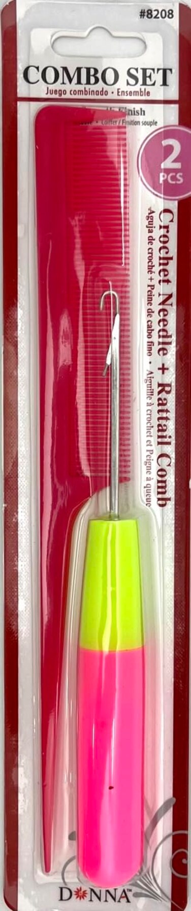 DONNA Crochet Needle 1pc and Rat Tail Comb 1pc Combo Set (PINK)