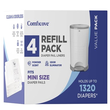 Comficove Refills Compatible with DEKOR MINI Diaper Pails   4 Pack   Diaper Pail Refills   Powder Scent   Holds up to 1320 Diapers
