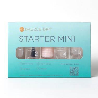 Dazzle Dry Complete Starter Mini Kit   Step 1 - Nail Prep, Step 2 - Base Coat, Step 4 - Top Coat, Transform - Ridge Filler &amp; Revive - Polish &amp; Top Coat Thinner.