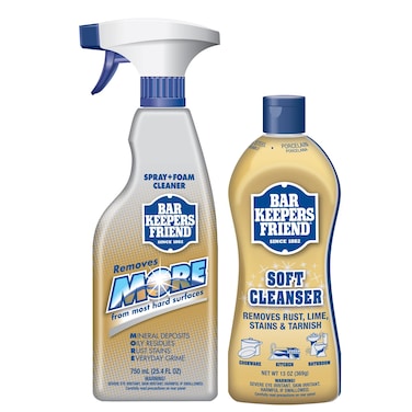 Bar Keepers Friend Soft Cleanser (13 oz) and MORE Spray + Foam (25.4 oz) Multipurpose Cleaner Bundle, Stain &amp; Rust Remover for Multi Surface Bathroom, Kitchen &amp; Outdoor Cleaning